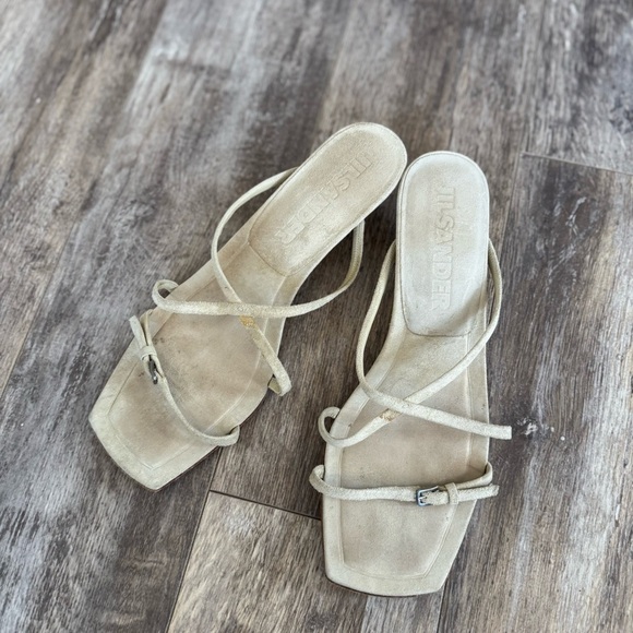 Jil Sander Suede Leather Kitten Heels with Square Toe Box - Gray/Mint Color 38.5 - Picture 8 of 10